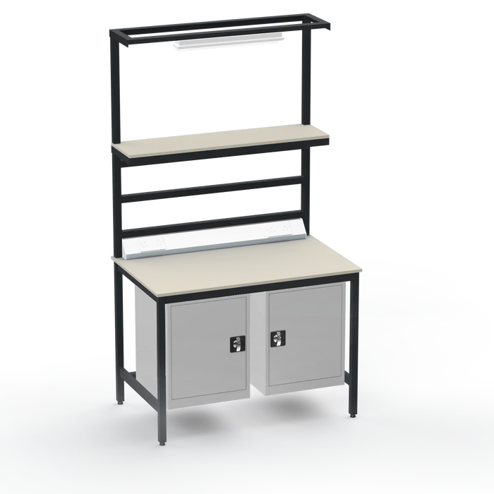 Electronics ESD Workbench | Anti-Static Worktop | Twin Cupboards, Upper Shelf, Light Fitting & Electrical