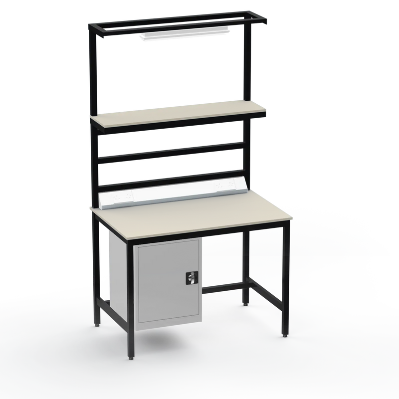 Electronics ESD Workbench | Anti-Static Worktop | Cupboard & Upper Shelf | Lighting Rail & Electrical