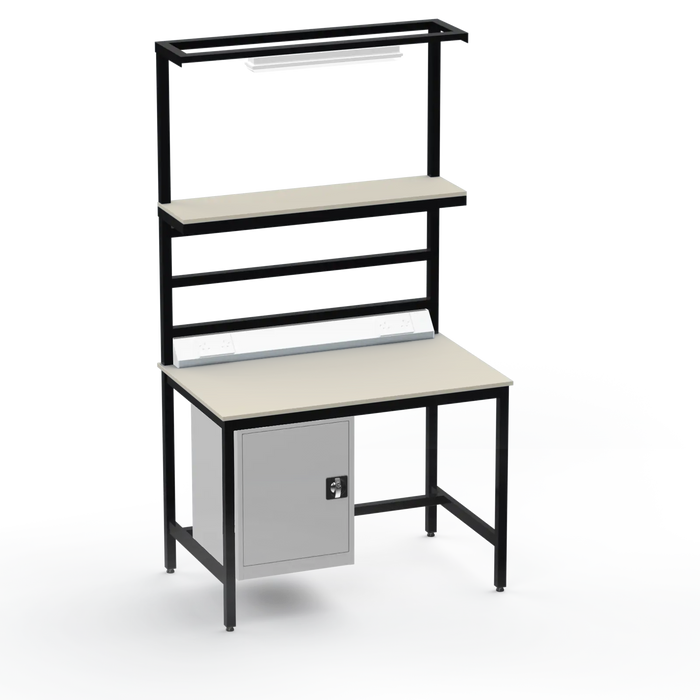 Electronics ESD Workbench | Anti-Static Worktop | Cupboard & Upper Shelf | Lighting Rail & Electrical