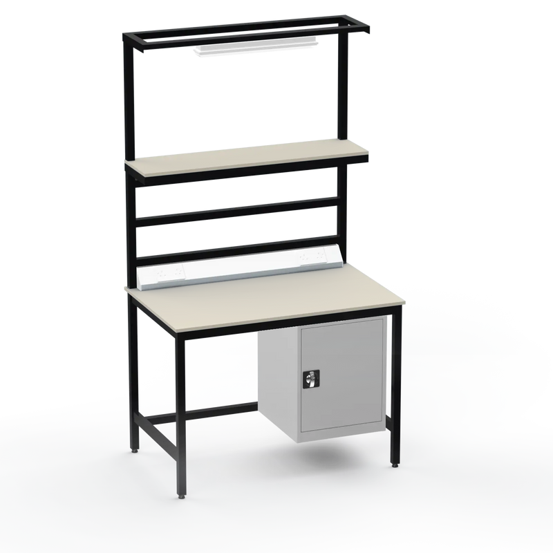 Electronics ESD Workbench | Anti-Static Worktop | Cupboard & Upper Shelf & Lighting Rail & Electrical