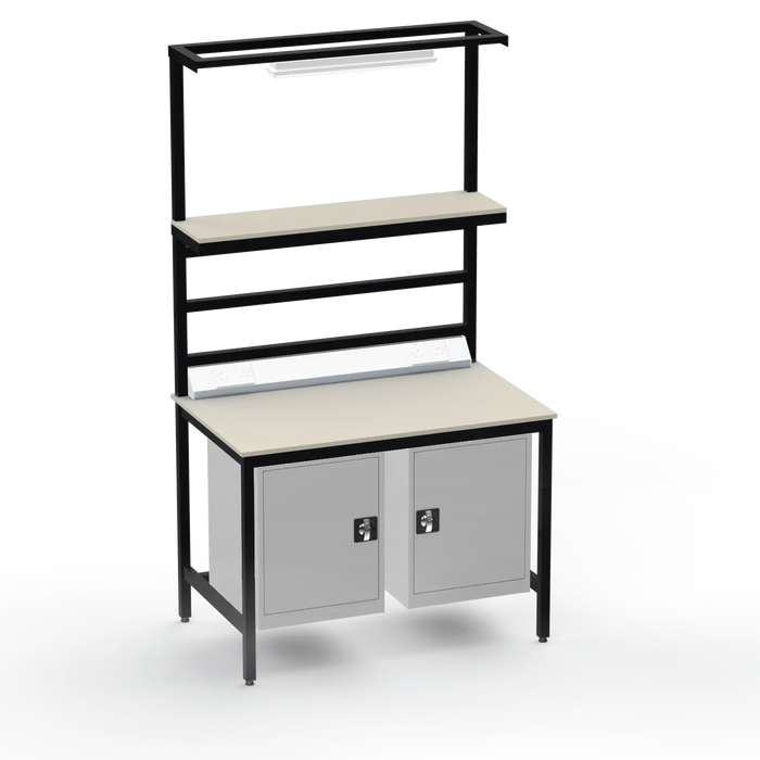 Electronics ESD Workbench | Anti-Static Worktop | Twin Cupboards, Upper Shelf, Light Fitting & Electrical