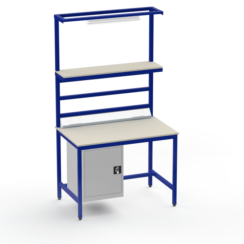 Electronics ESD Workbench | Anti-Static Worktop | Cupboard & Upper Shelf | Lighting Rail & Electrical