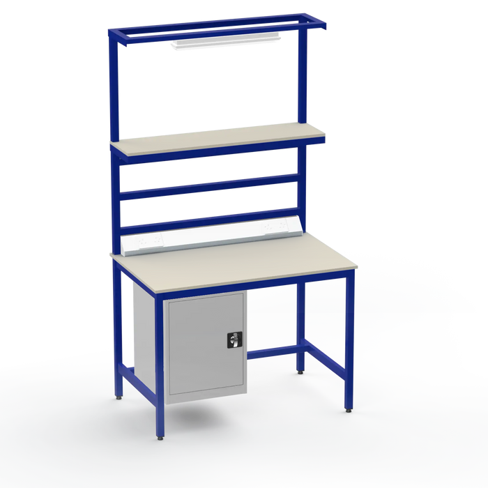 Electronics ESD Workbench | Anti-Static Worktop | Cupboard & Upper Shelf | Lighting Rail & Electrical