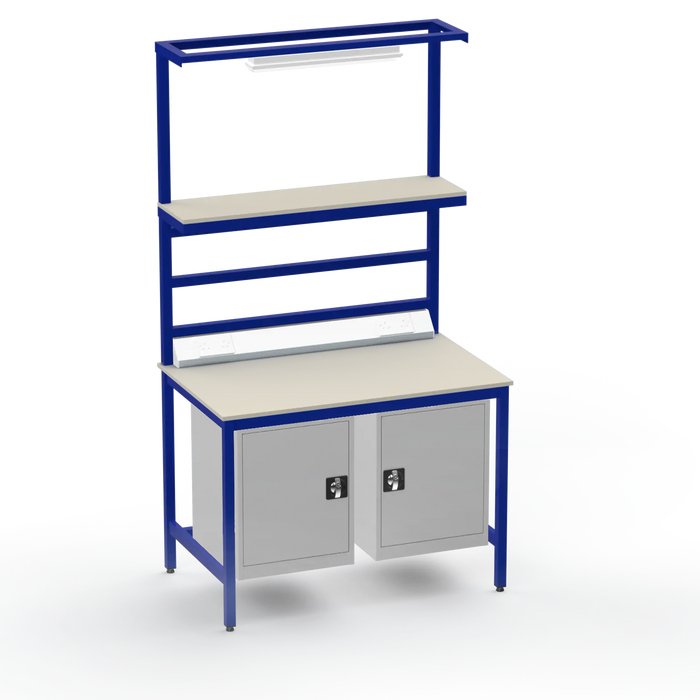Electronics ESD Workbench | Anti-Static Worktop | Twin Cupboards, Upper Shelf, Light Fitting & Electrical