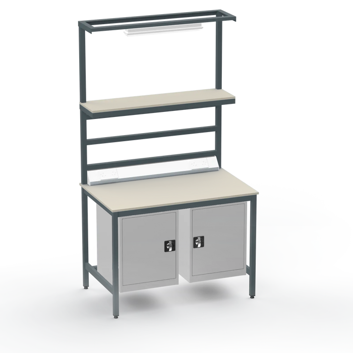 Electronics ESD Workbench | Anti-Static Worktop | Twin Cupboards, Upper Shelf, Light Fitting & Electrical