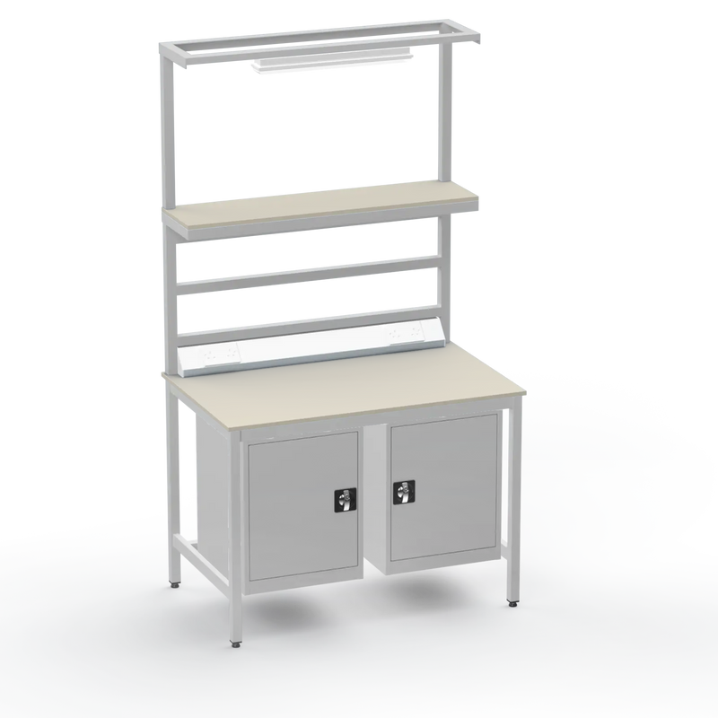 Electronics ESD Workbench | Anti-Static Worktop | Twin Cupboards, Upper Shelf, Light Fitting & Electrical