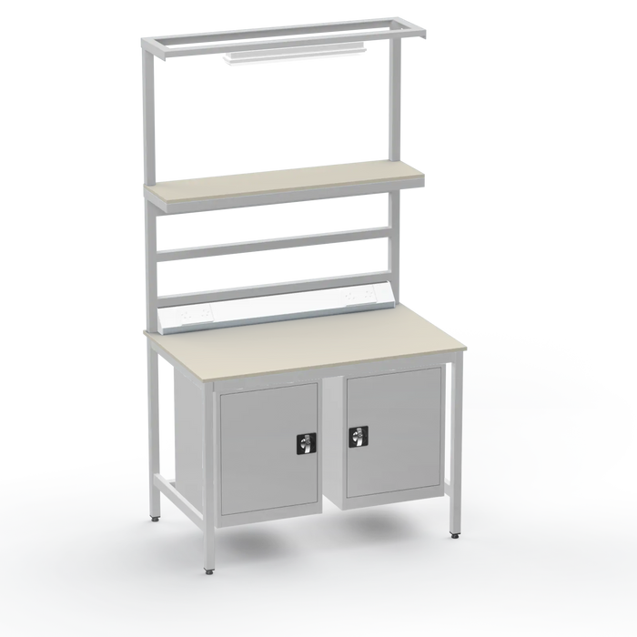 Electronics ESD Workbench | Anti-Static Worktop | Twin Cupboards, Upper Shelf, Light Fitting & Electrical