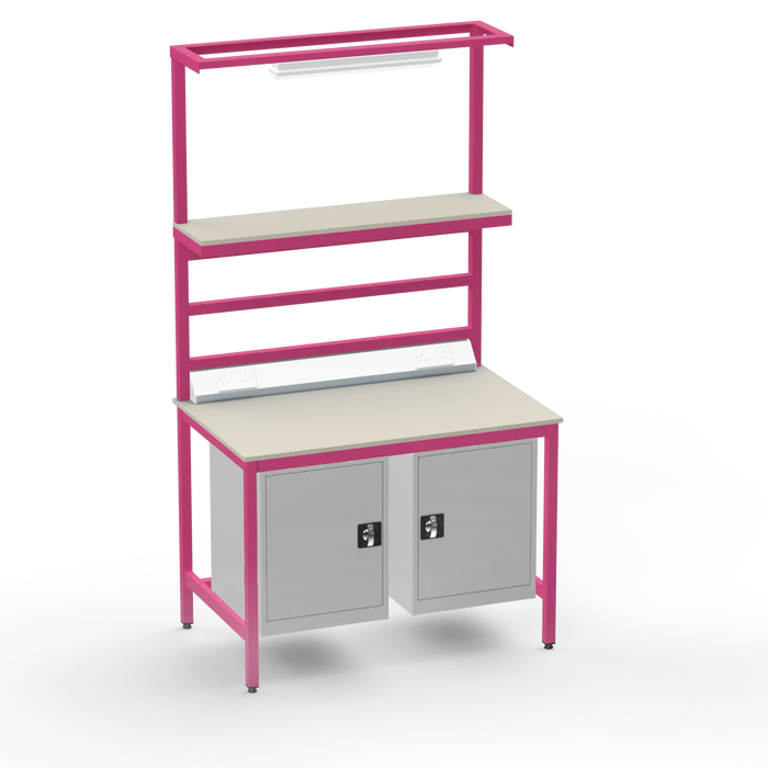 Electronics ESD Workbench | Anti-Static Worktop | Twin Cupboards, Upper Shelf, Light Fitting & Electrical