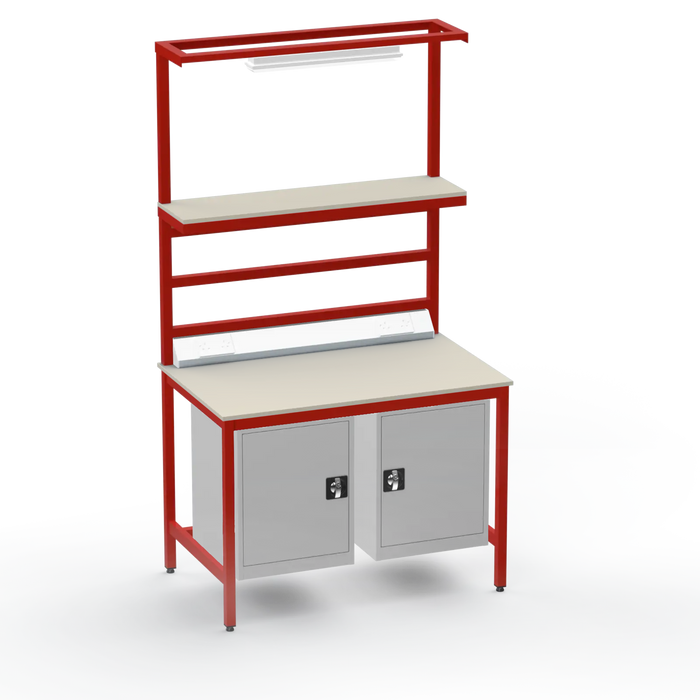 Electronics ESD Workbench | Anti-Static Worktop | Twin Cupboards, Upper Shelf, Light Fitting & Electrical