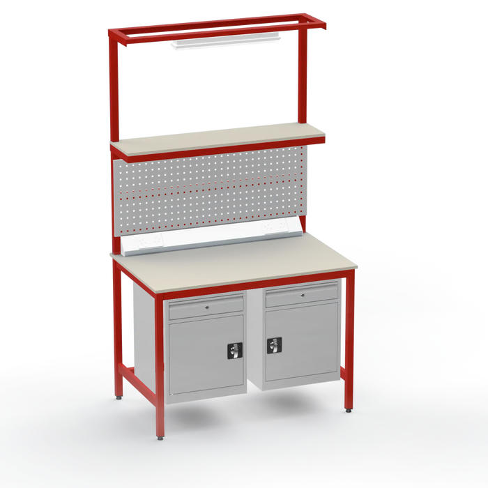 Electronics ESD Workbench | Anti-Static Worktop | Twin Cupboards With Drawer | Upper Shelf & Tool Panel | Electrical & Lighting