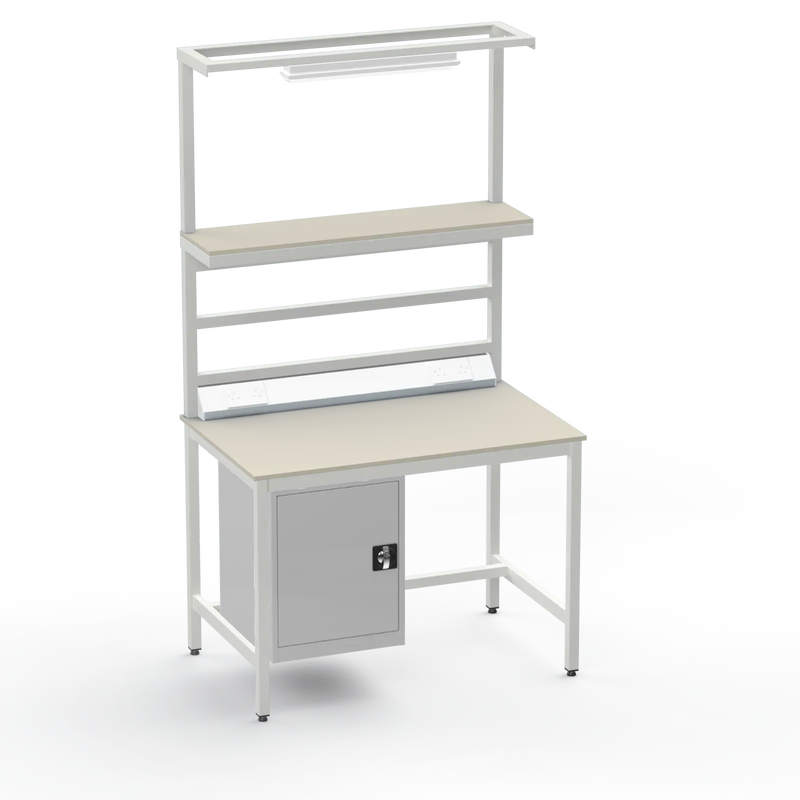 Electronics ESD Workbench | Anti-Static Worktop | Cupboard & Upper Shelf | Lighting Rail & Electrical
