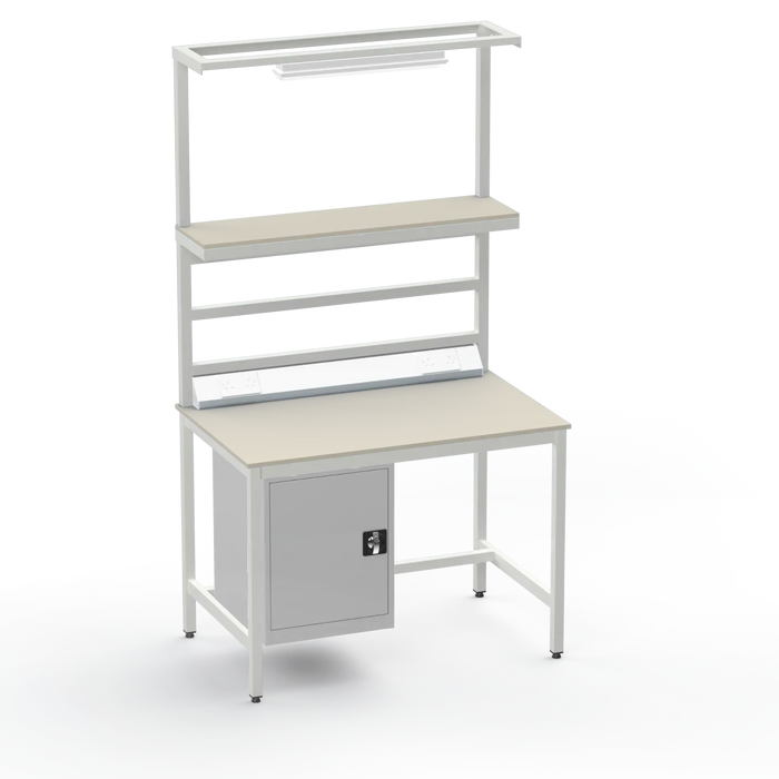 Electronics ESD Workbench | Anti-Static Worktop | Cupboard & Upper Shelf | Lighting Rail & Electrical