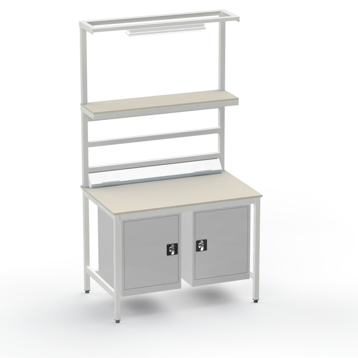 Electronics ESD Workbench | Anti-Static Worktop | Twin Cupboards, Upper Shelf, Light Fitting & Electrical