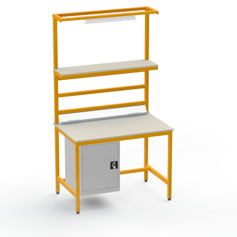 Electronics ESD Workbench | Anti-Static Worktop | Cupboard & Upper Shelf | Lighting Rail & Electrical