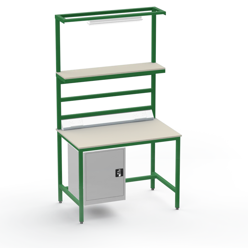 Electronics ESD Workbench | Anti-Static Worktop | Cupboard & Upper Shelf | Lighting Rail & Electrical