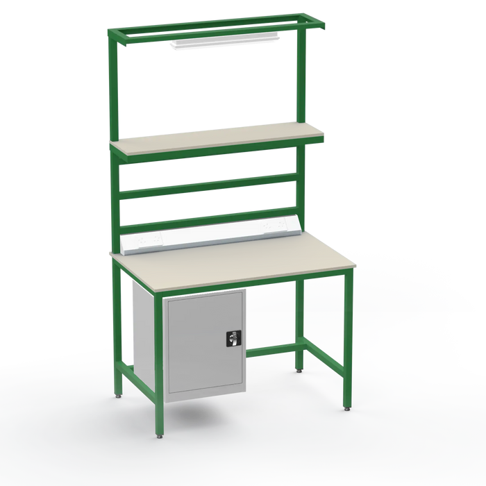 Electronics ESD Workbench | Anti-Static Worktop | Cupboard & Upper Shelf | Lighting Rail & Electrical