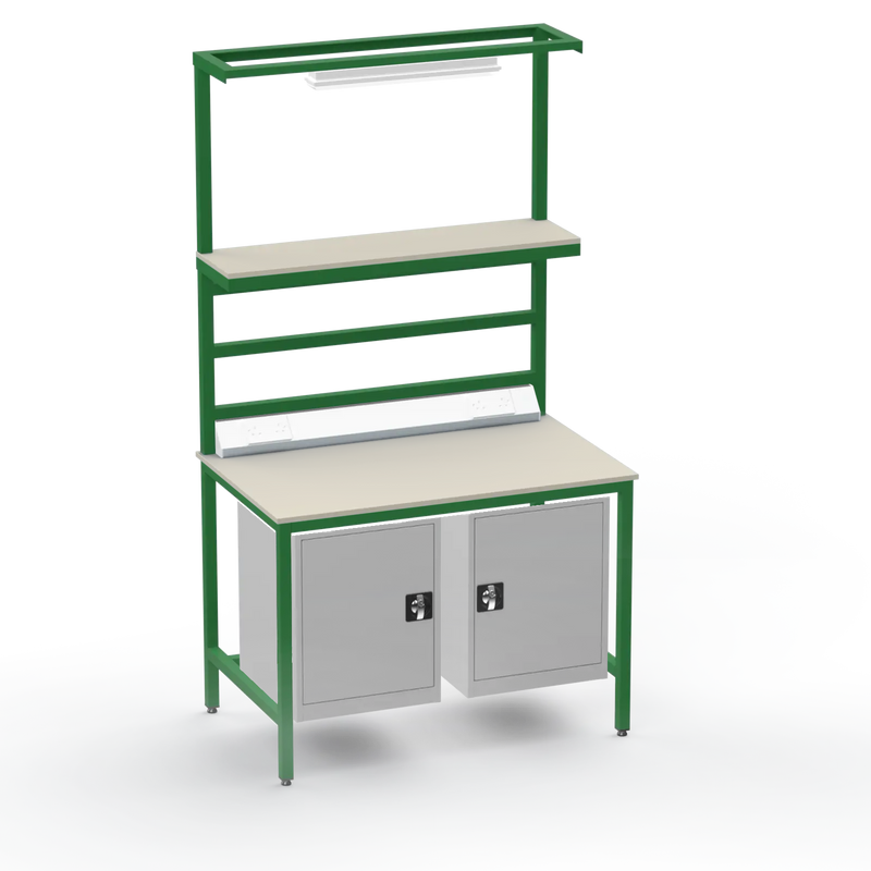 Electronics ESD Workbench | Anti-Static Worktop | Twin Cupboards, Upper Shelf, Light Fitting & Electrical