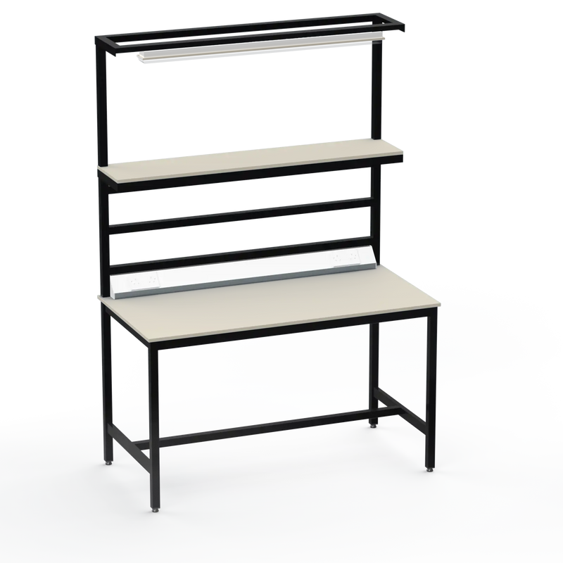 Electronics ESD Workbench | Anti-Static Worktop | Upper Shelf, Lighting Rail, Light Fitting & Worktop Electrical