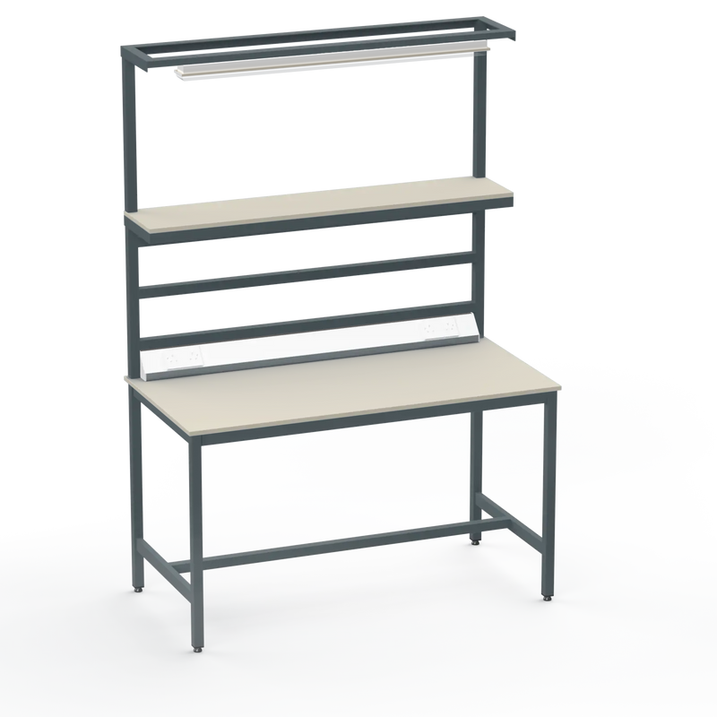 Electronics ESD Workbench | Anti-Static Worktop | Upper Shelf, Lighting Rail, Light Fitting & Worktop Electrical