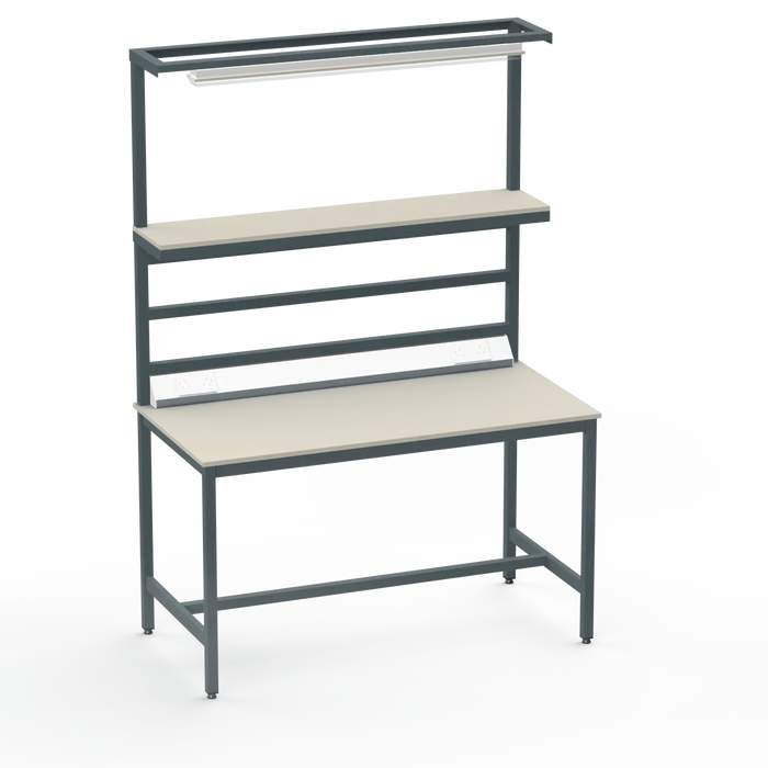 Electronics ESD Workbench | Anti-Static Worktop | Upper Shelf, Lighting Rail, Light Fitting & Worktop Electrical