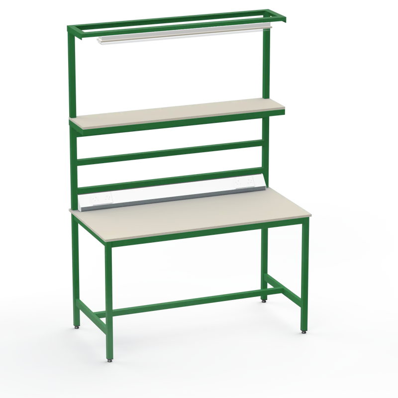 Electronics ESD Workbench | Anti-Static Worktop | Upper Shelf, Lighting Rail, Light Fitting & Worktop Electrical