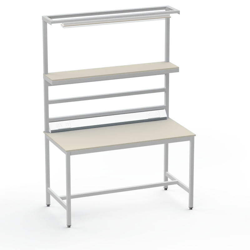 Electronics ESD Workbench | Anti-Static Worktop | Upper Shelf, Lighting Rail, Light Fitting & Worktop Electrical