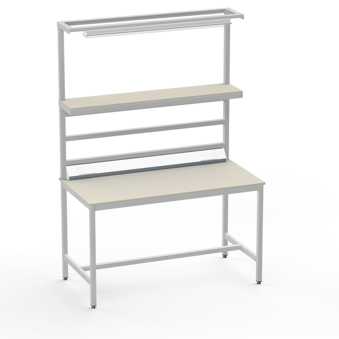 Electronics ESD Workbench | Anti-Static Worktop | Upper Shelf, Lighting Rail, Light Fitting & Worktop Electrical