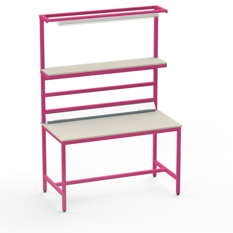 Electronics ESD Workbench | Anti-Static Worktop | Upper Shelf, Lighting Rail, Light Fitting & Worktop Electrical