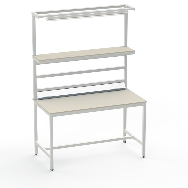 Electronics ESD Workbench | Anti-Static Worktop | Upper Shelf, Lighting Rail, Light Fitting & Worktop Electrical