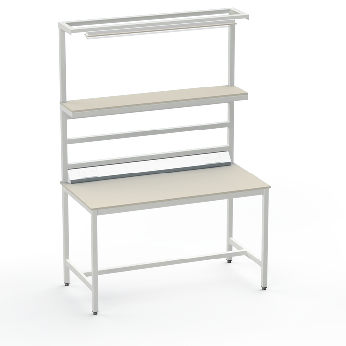 Electronics ESD Workbench | Anti-Static Worktop | Upper Shelf, Lighting Rail, Light Fitting & Worktop Electrical