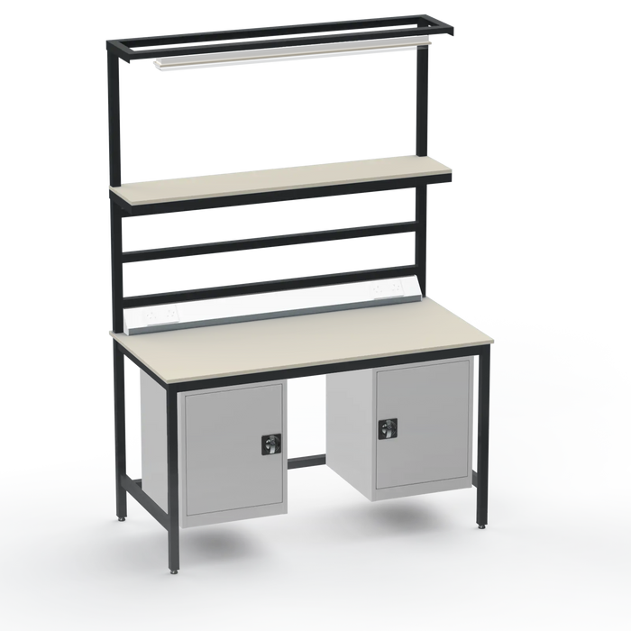 Electronics ESD Workbench | Anti-Static Worktop | Twin Cupboards, Upper Shelf, Light Fitting & Electrical