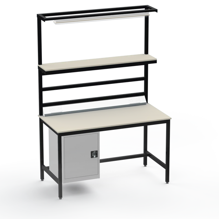 Electronics ESD Workbench | Anti-Static Worktop | Cupboard & Upper Shelf | Lighting Rail & Electrical