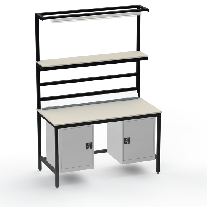 Electronics ESD Workbench | Anti-Static Worktop | Twin Cupboards, Upper Shelf, Light Fitting & Electrical