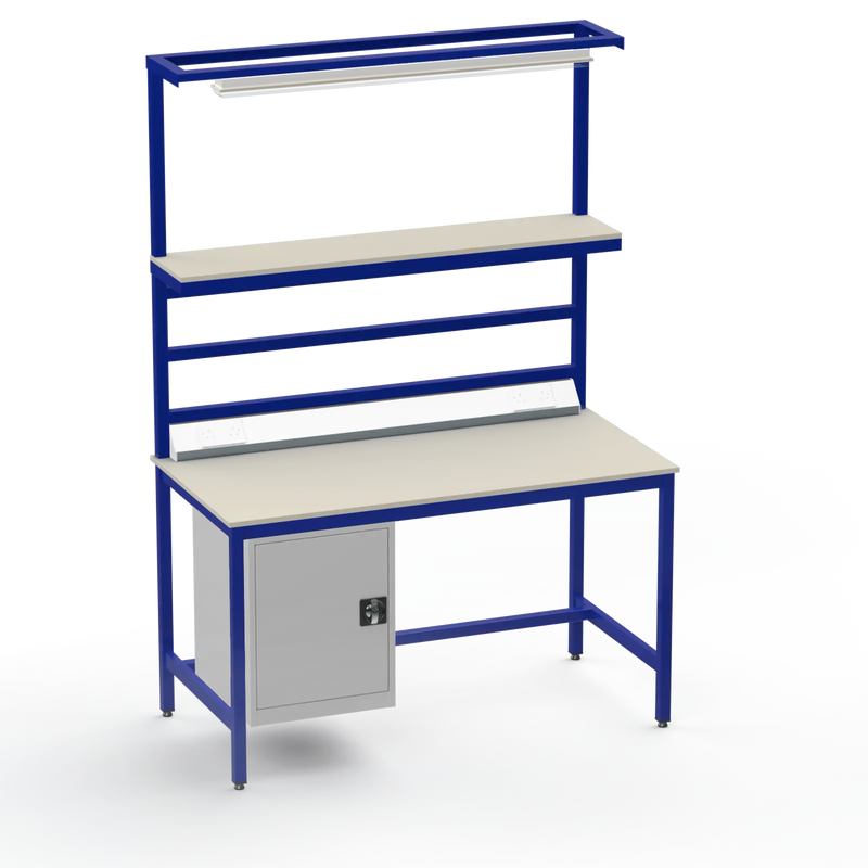 Electronics ESD Workbench | Anti-Static Worktop | Cupboard & Upper Shelf | Lighting Rail & Electrical