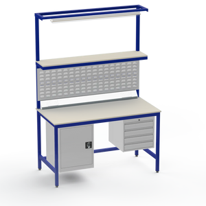 Electronics ESD Workbench | Anti-Static Worktop | Cupboard & 4 Drawers | Upper Shelf | Lighting Rail