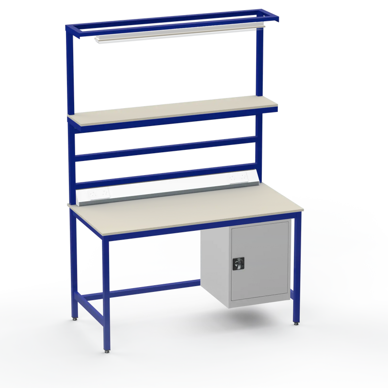 Electronics ESD Workbench | Anti-Static Worktop | Cupboard & Upper Shelf & Lighting Rail & Electrical