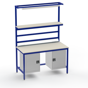 Electronics ESD Workbench | Anti-Static Worktop | Twin Cupboards, Upper Shelf, Light Fitting & Electrical