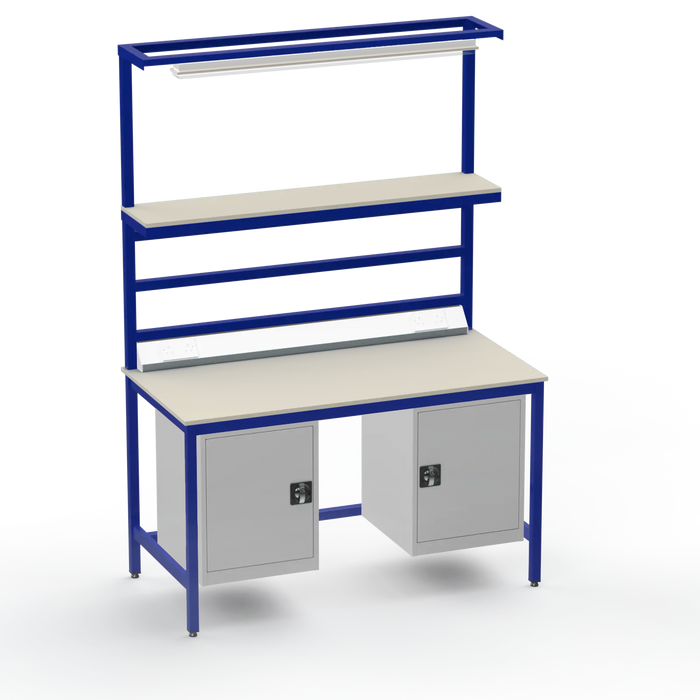 Electronics ESD Workbench | Anti-Static Worktop | Twin Cupboards, Upper Shelf, Light Fitting & Electrical