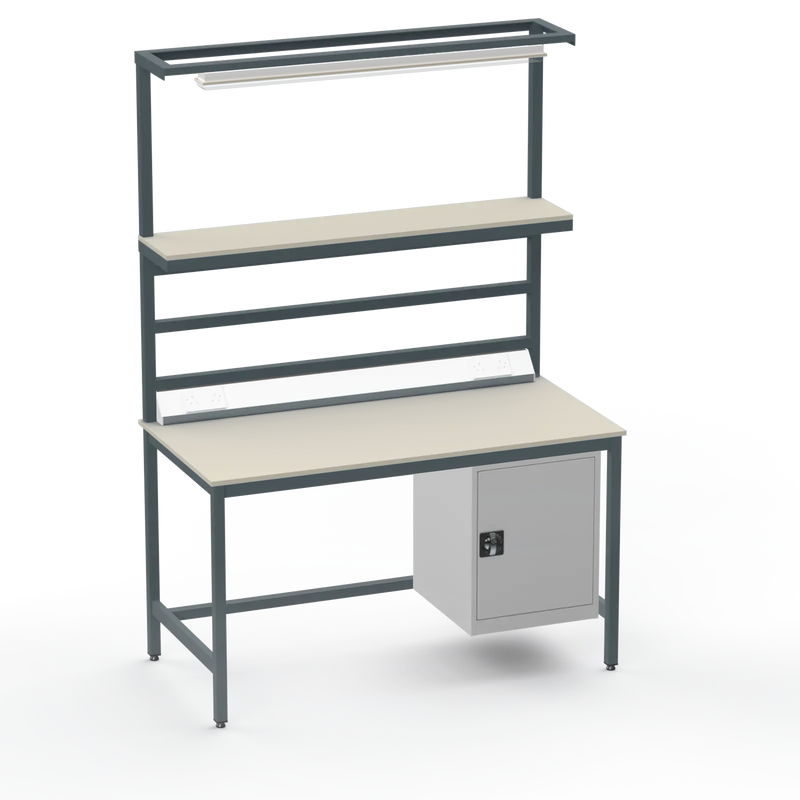 Electronics ESD Workbench | Anti-Static Worktop | Cupboard & Upper Shelf & Lighting Rail & Electrical
