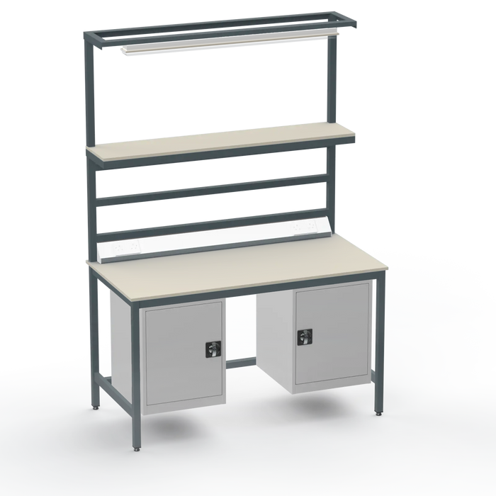 Electronics ESD Workbench | Anti-Static Worktop | Twin Cupboards, Upper Shelf, Light Fitting & Electrical