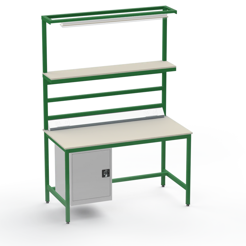 Electronics ESD Workbench | Anti-Static Worktop | Cupboard & Upper Shelf | Lighting Rail & Electrical