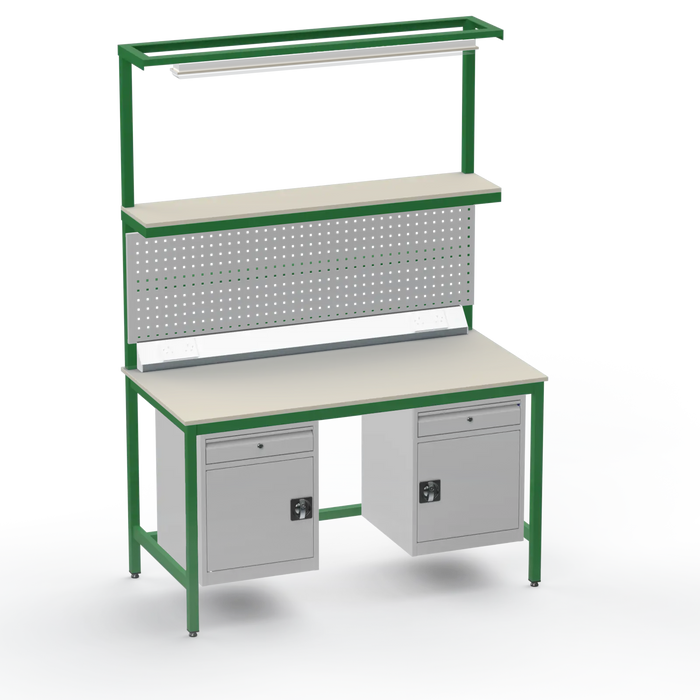 Electronics ESD Workbench | Anti-Static Worktop | Twin Cupboards With Drawer | Upper Shelf & Tool Panel | Electrical & Lighting