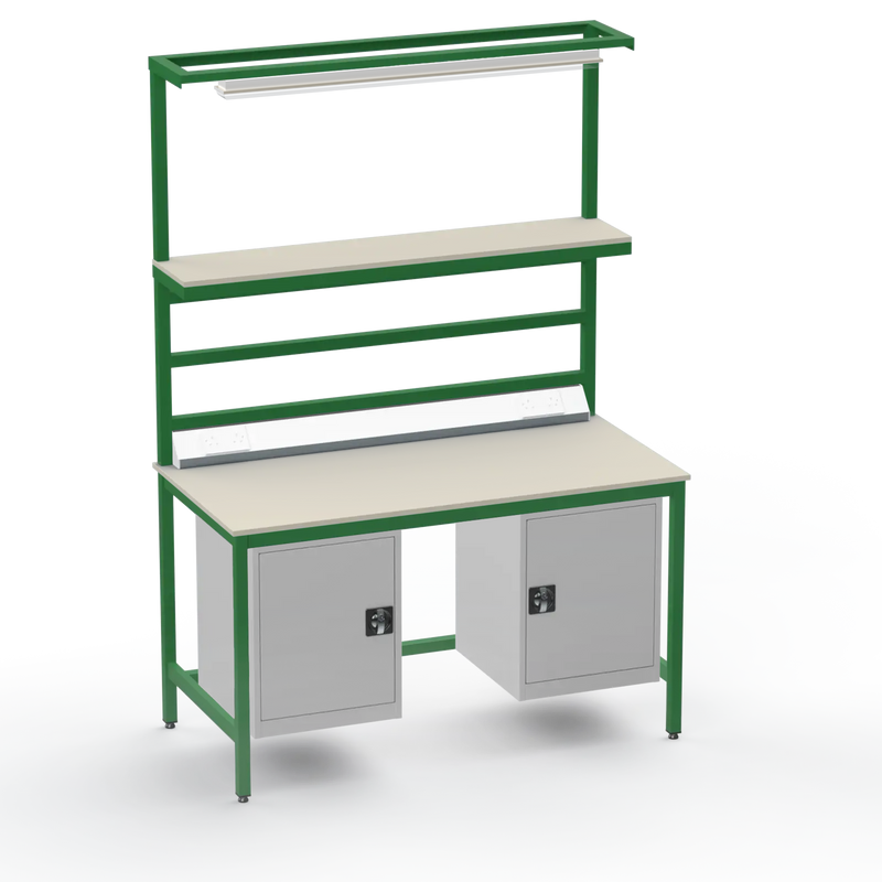 Electronics ESD Workbench | Anti-Static Worktop | Twin Cupboards, Upper Shelf, Light Fitting & Electrical