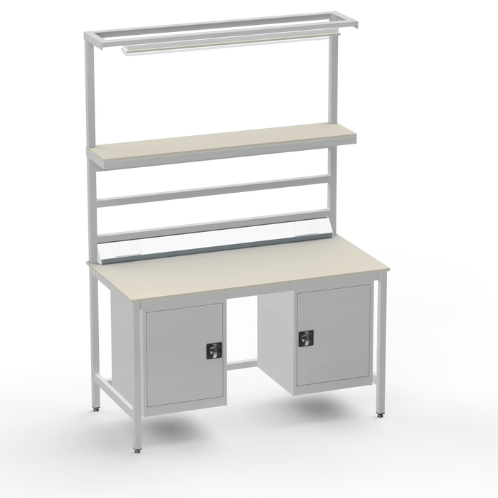 Electronics ESD Workbench | Anti-Static Worktop | Twin Cupboards, Upper Shelf, Light Fitting & Electrical