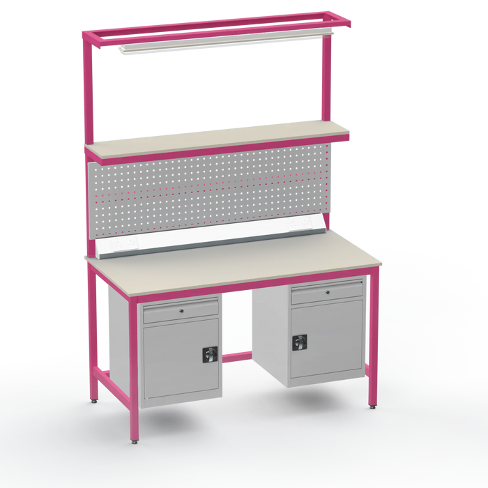Electronics ESD Workbench | Anti-Static Worktop | Twin Cupboards With Drawer | Upper Shelf & Tool Panel | Electrical & Lighting