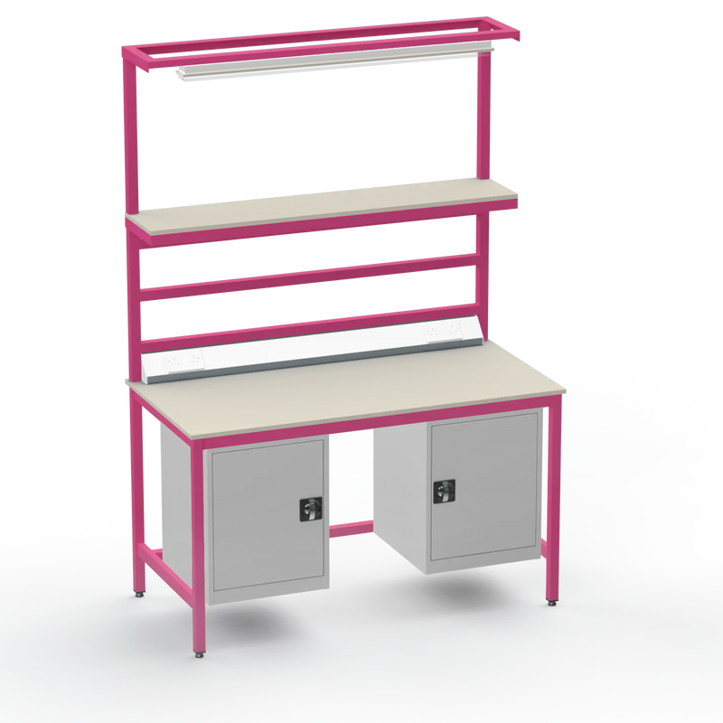 Electronics ESD Workbench | Anti-Static Worktop | Twin Cupboards, Upper Shelf, Light Fitting & Electrical