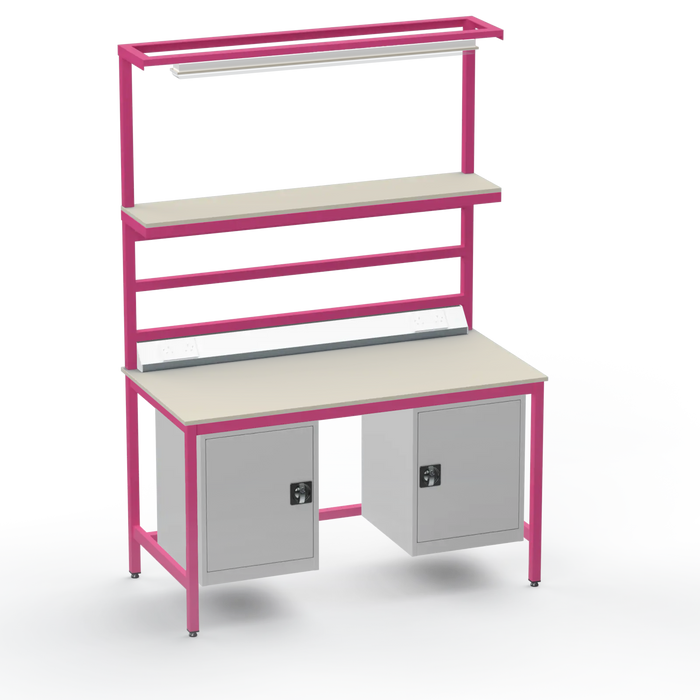 Electronics ESD Workbench | Anti-Static Worktop | Twin Cupboards, Upper Shelf, Light Fitting & Electrical