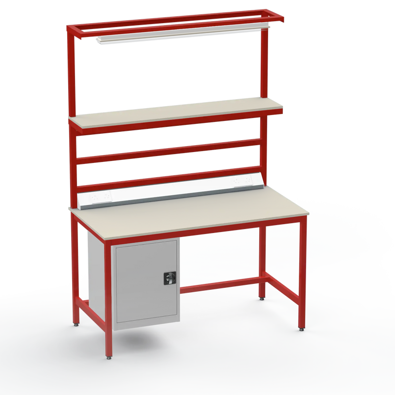 Electronics ESD Workbench | Anti-Static Worktop | Cupboard & Upper Shelf | Lighting Rail & Electrical