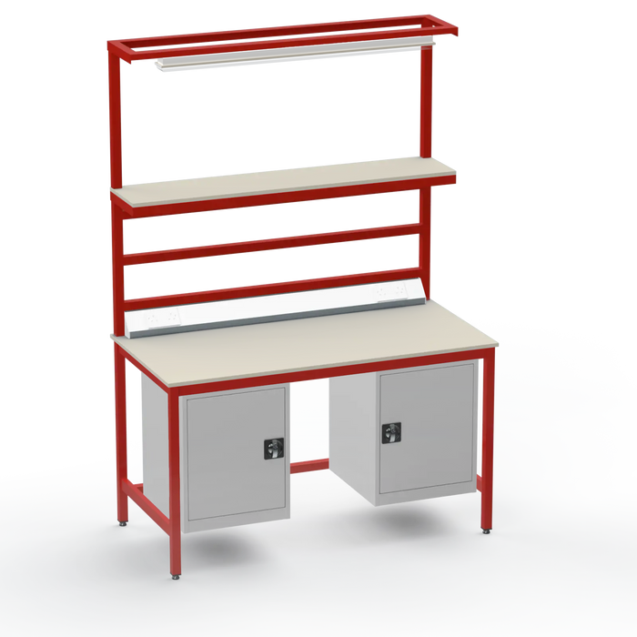 Electronics ESD Workbench | Anti-Static Worktop | Twin Cupboards, Upper Shelf, Light Fitting & Electrical