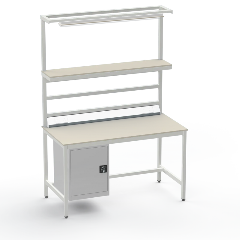 Electronics ESD Workbench | Anti-Static Worktop | Cupboard & Upper Shelf | Lighting Rail & Electrical